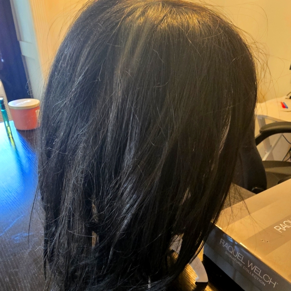 Raquel Welch Black Hair Wig Side Swept Bangs Long Bob Lace Front Heat Friendly